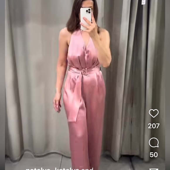 ZARA SATIN EFFECT JUMPSUIT WITH BELT - Picture 2 of 16